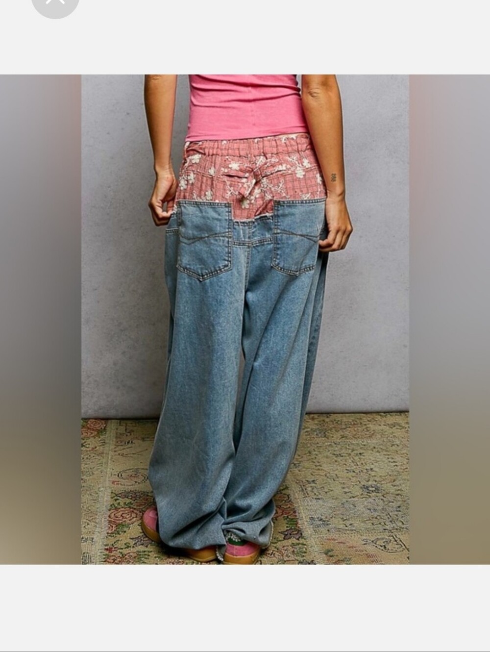 334 POL Two-Tone Denim Jeans with Pink Floral Waistband - Picture 2 of 13